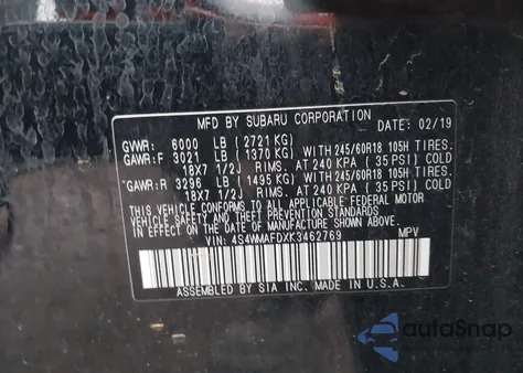 2019 Subaru Ascent Premium from USA, damaged, VIN 4S4WMAFDXK3462769